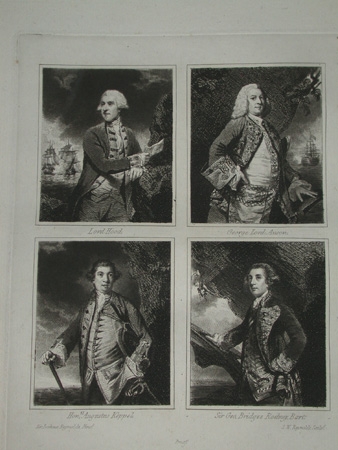 A mezotint circa 1820 of Lord Hood, Lord Anson, Hon. Augustus Keppel and Sir George Bridges after...