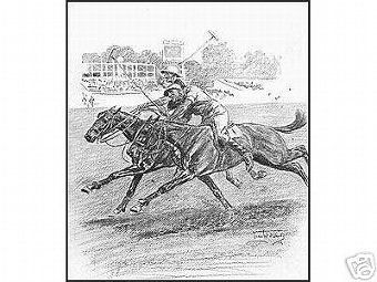 A 1927 print from an original sketch by Lionel Edwards of two ponies at full stretch mounted in c...