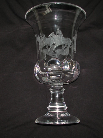 A 20th century 24 percent lead crystal hand engraved urn. Made by    Mario Cioni and hand engrave...