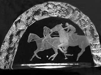 A glass Cullet Edinburgh 20th century engraved by Sandra Snaddon on both sides giving it an amazi...
