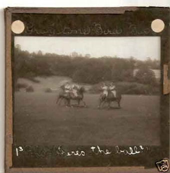 A Victorian glass magic lantern slide of four polo ponies