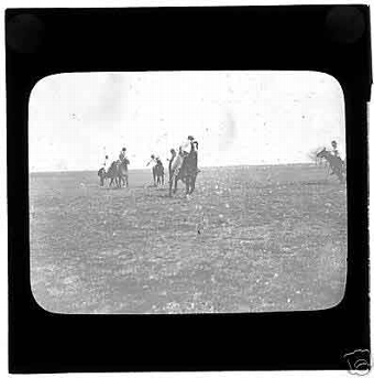 A Victorian glass magic lantern slide of polo ponies