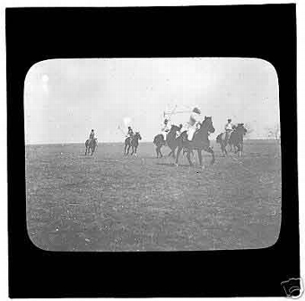 A Victorian glass magic lantern slide of a polo game