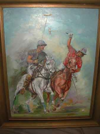 Robert Barnete (Barnette) American born 1931 died 2006 oil on canvas laid down on board Polo Game...