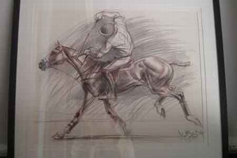 Venita Sayer Latvian living in England pencil drawing on paper Polo Pony signed and framed