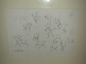 An original drawing pencil on paper by Judy Boyt of polo scenes 