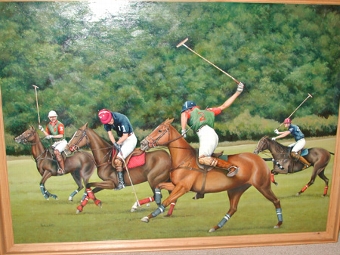 Oil on canvas the polo match signed E Ballard English School 20th century framed