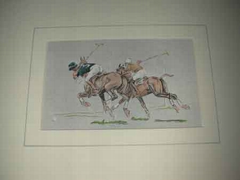 John Board English 19th/20th century polo artist a coloured print of two players proffessionally ...