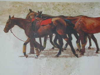 An original lithograph by Henry Koehler American born 1927 Groom with horses artists proof circa ...