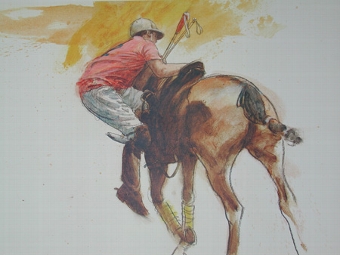 An original lithograph by Henry Koehler American born 1927 Mounting up signed artists proof circa...