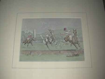 John Board English 20th Polo artist a coloured print Riding off the boards Proffessionally mounte...