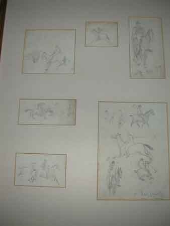 Six action polo pencil sketches in one mount the largest 16 x12 cms dated 1900 and signed but not...