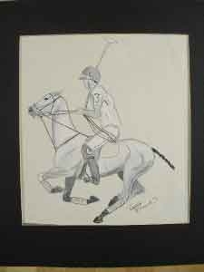 An original water colour on paper polo player signed Aurora Eastwood and dated ?4
