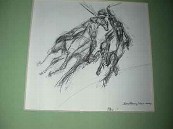 Jean Parry Williams pencil sketch of polo players in action.  An original sketch for an illustrat...