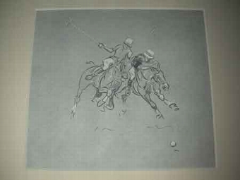 John Board English 20th century polo illustration mounted in a cream mount ready for framing