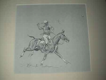 John Board English polo artist 20th century polo illustration mounted in a cream mount ready for ...