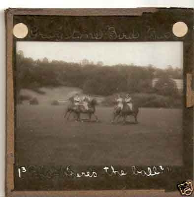 A Victorian glass magic lantern slide of four polo ponies