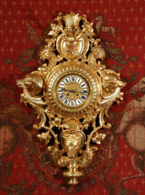 JAPY FRERES HUGE GILT BRASS CARTEL WALL CLOCK HUNTING