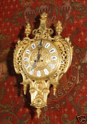 LARGE ANTIQUE FRENCH GILT BRASS CARTEL WALL CLOCK C1870