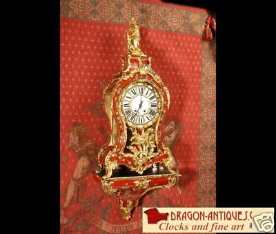 RED LACQUER ORMOLU ROCOCO ANTIQUE FRENCH BRACKET CLOCK!