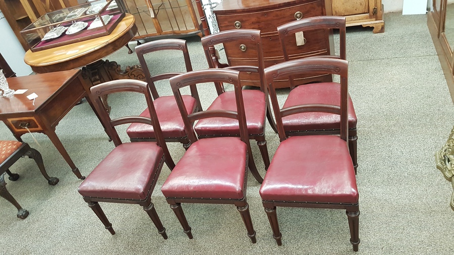 Antique 6 Antique Leather Dining Chairs 