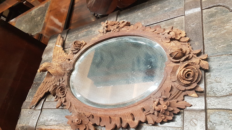 Antique Small Carved Mirror 