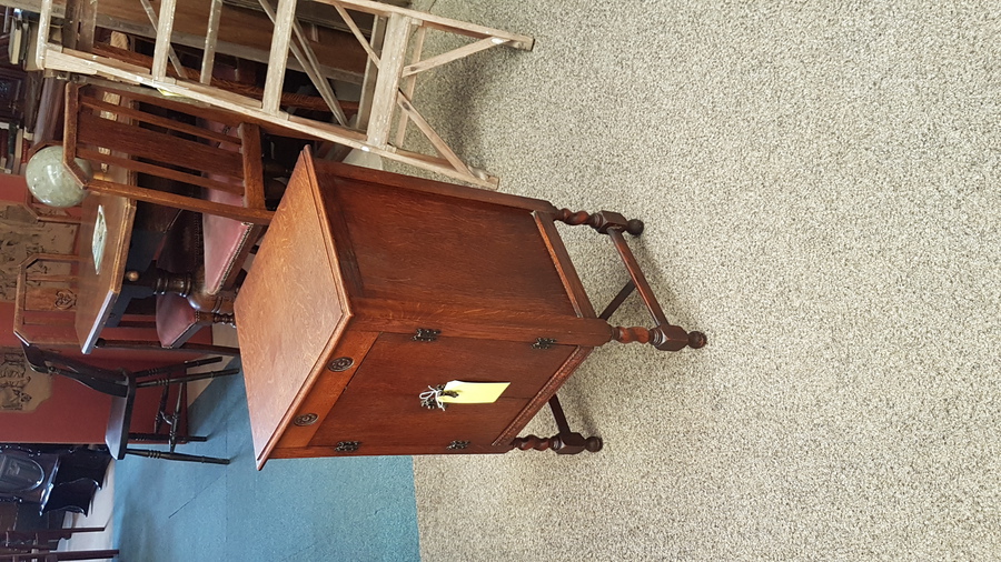 Antique Small 1920's Barley Twist Oak Cabinet Table 