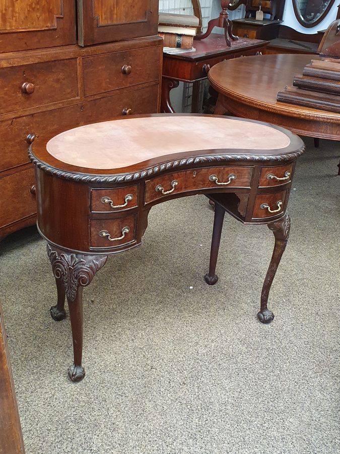 Antique Small Edwardian Kidney Writing Table Desk 