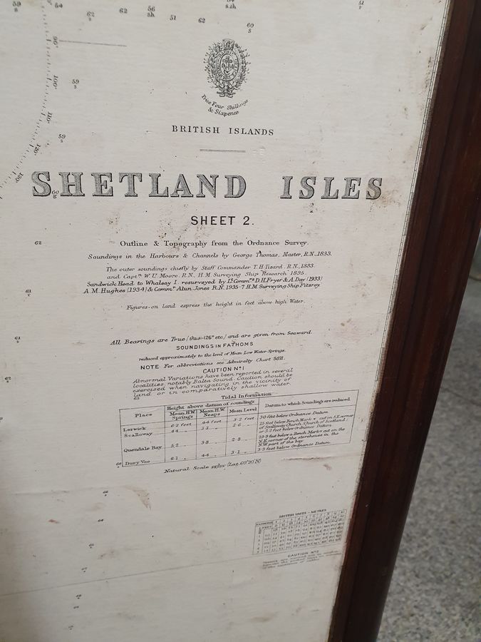 Antique Antique Scottish Shetland Isles Fire Screen Map 