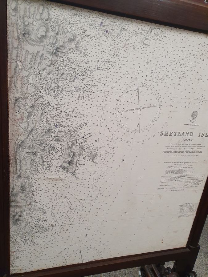 Antique Antique Scottish Shetland Isles Fire Screen Map 