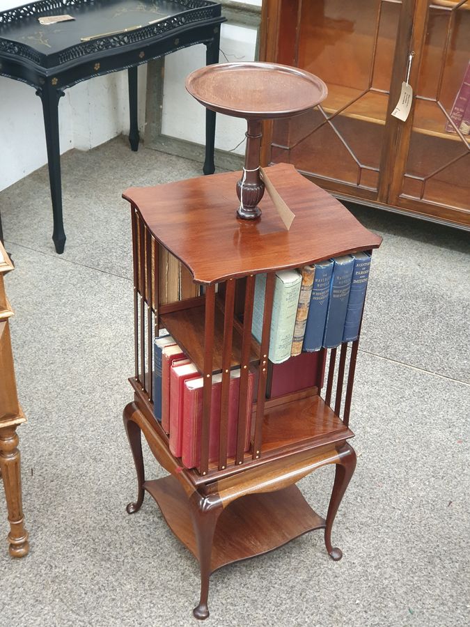 Antique Small Edwardian Revolving Bookcase Table 