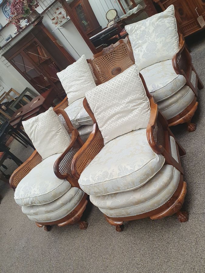 Antique Good 1930's Bergere Settee Sofa & Pair of Chairs Armchair 