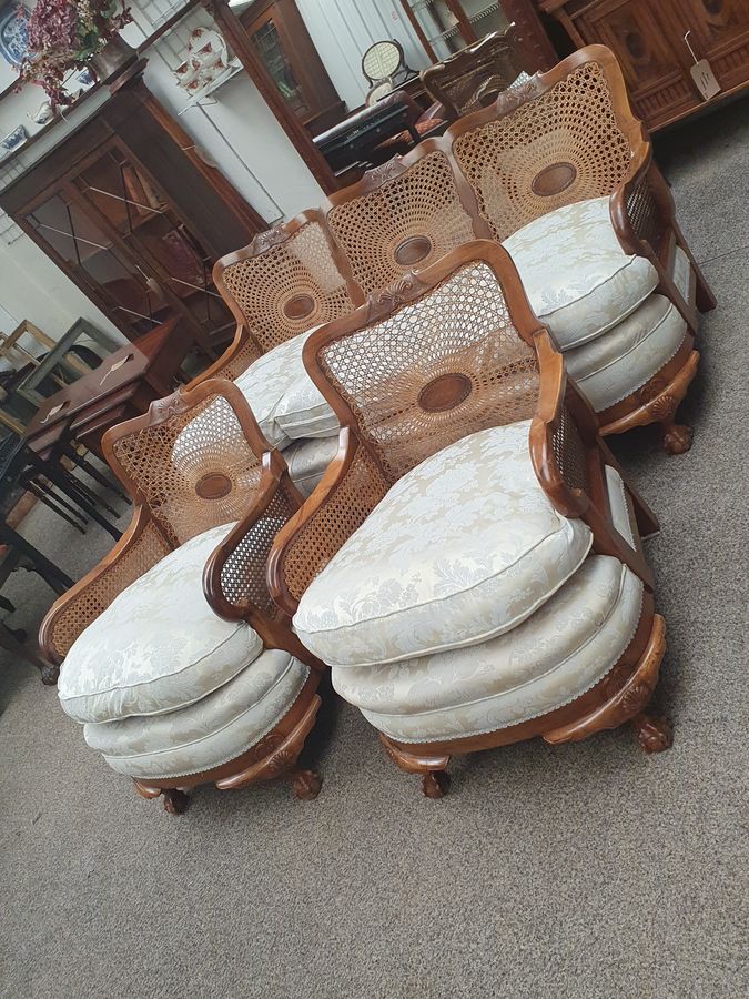 Antique Good 1930's Bergere Settee Sofa & Pair of Chairs Armchair 