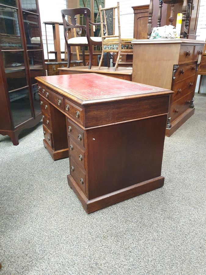 Antique Antique Victorian Oak Pedestal Writing Desk 