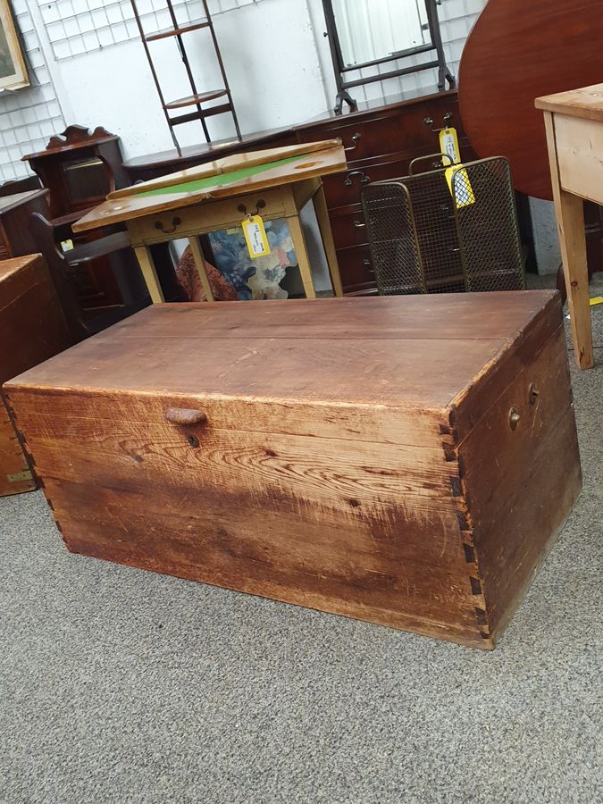 Antique Good Large Antique Pine Box Chest Table