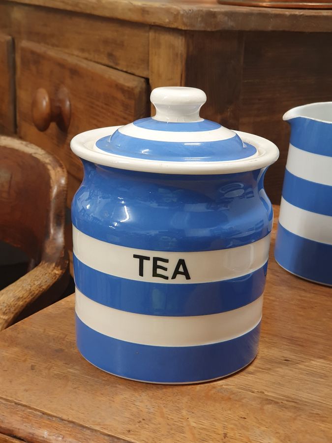 T.G. Green Blue and White Cornishware Tea Jar