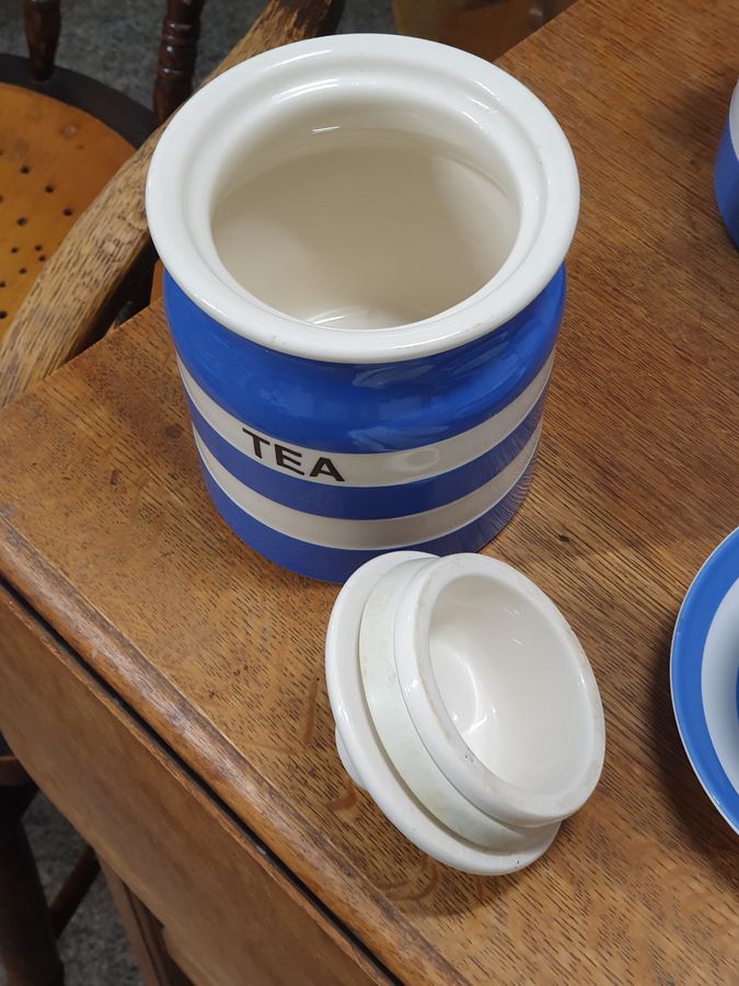 Antique Cornwall TG Green Blue and White Cornish Ware Tea Jar