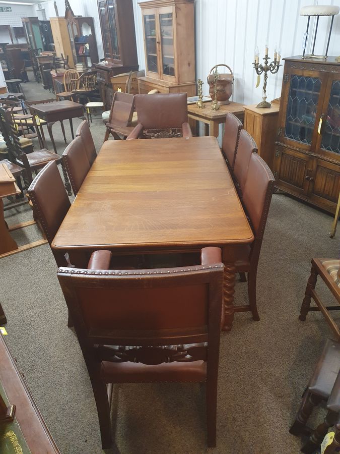 Antique Antique Oak Barley Twist Dining Table Seats 8