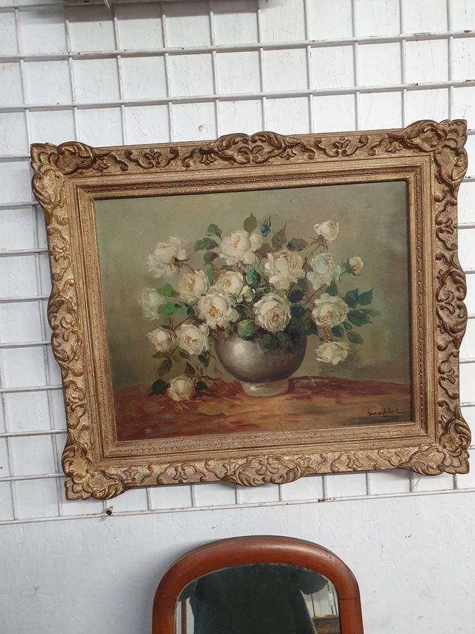 Antique Antique Framed Still Life Oil Painting 