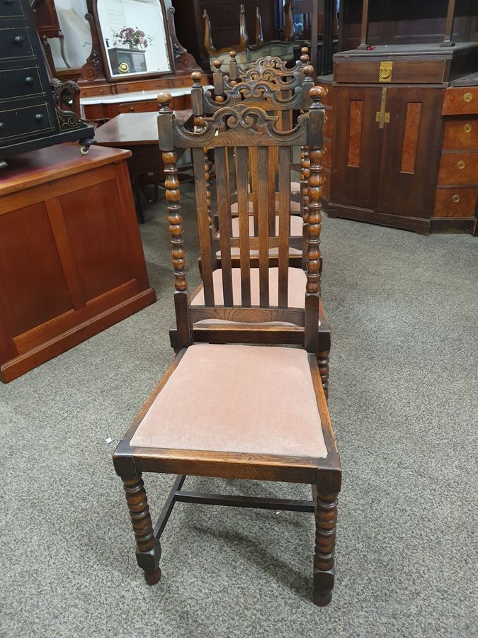 Antique 1920's Set of 4 Oak Dining Chairs