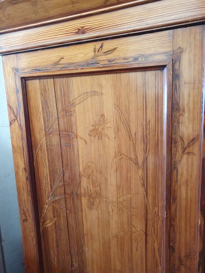 Antique Antique Victorian Howard & Sons Pitch Pine Mirror Door Wardrobe 