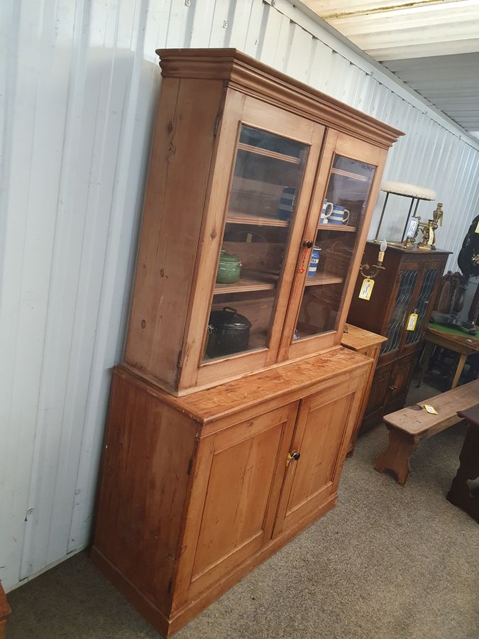 Antique Antique Pine 2dr Bookcase Dresser Cabinet 
