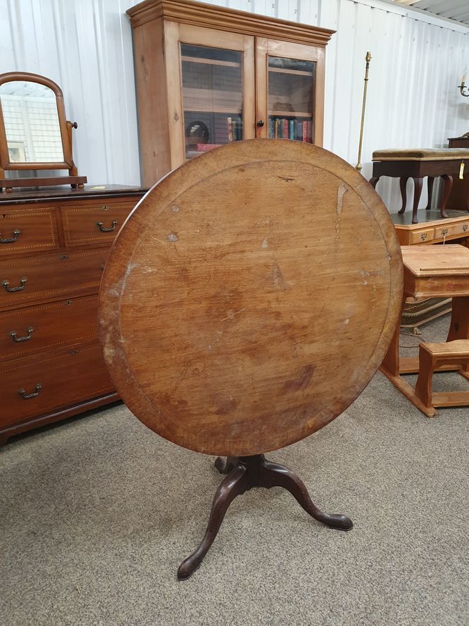 Antique Large Antique Round Circular Tripod Table 