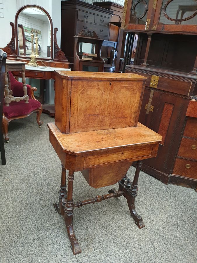 Antique Small Victorian Walnut Sewing Work Writing Table