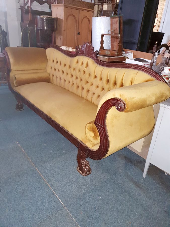 Large Antique Scroll Arm Settee Sofa