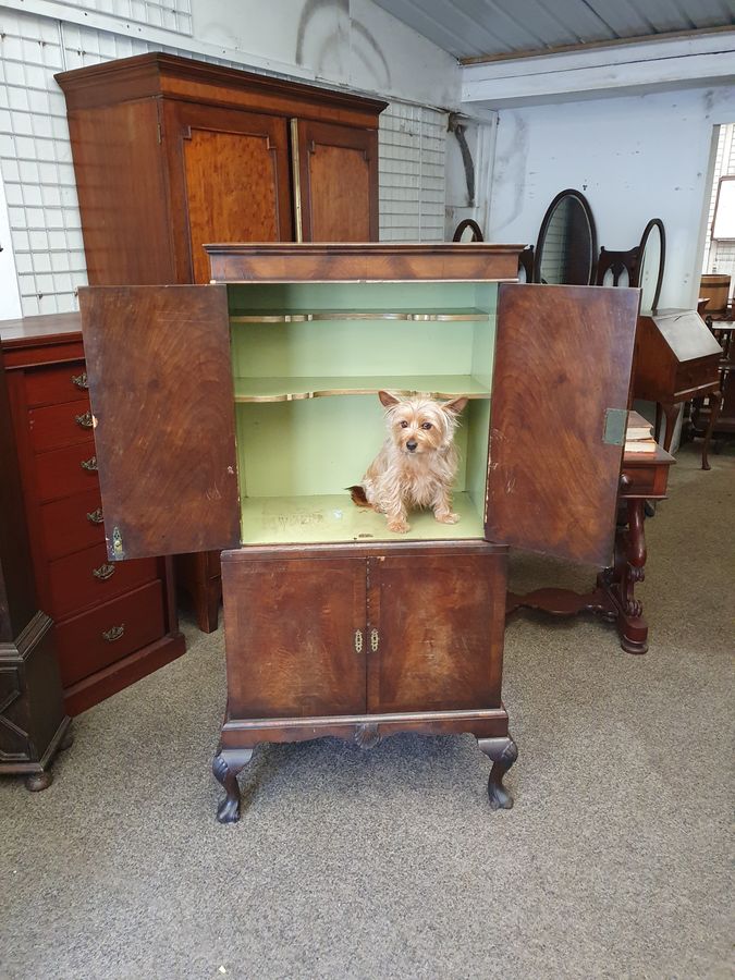 Antique Small 1930's Walnut Cocktail Drinks Cabinet 
