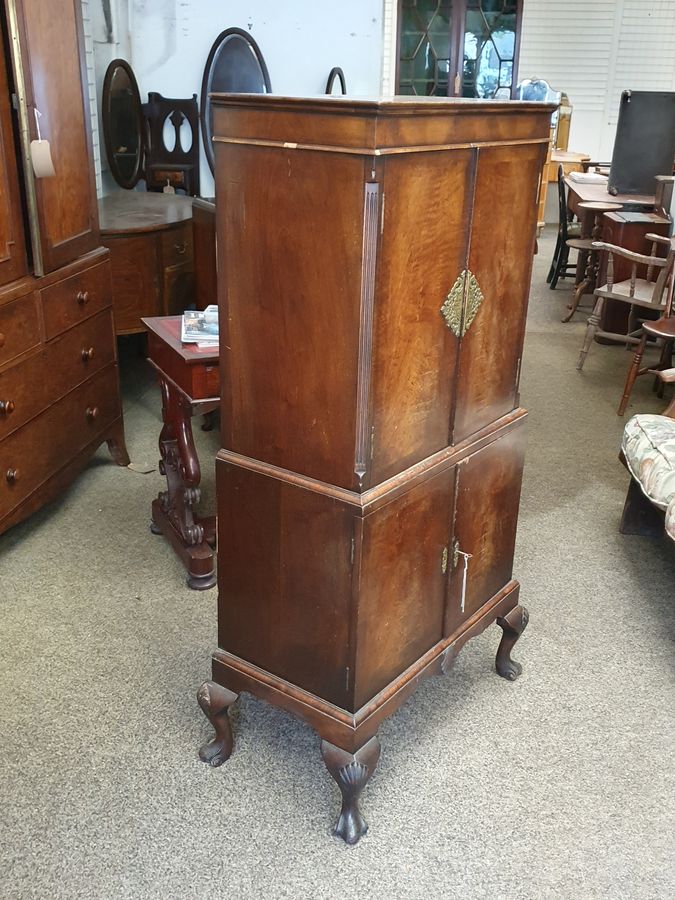 Antique Small 1930's Walnut Cocktail Drinks Cabinet 