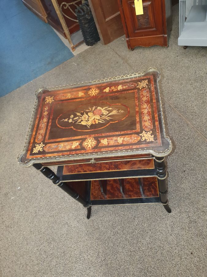 Antique Good French Antique Marquetry Top Canterbury Whatnot 