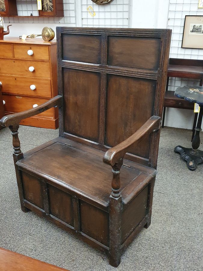 Antique 1920's Oak Bench Settle Box Hall Seat