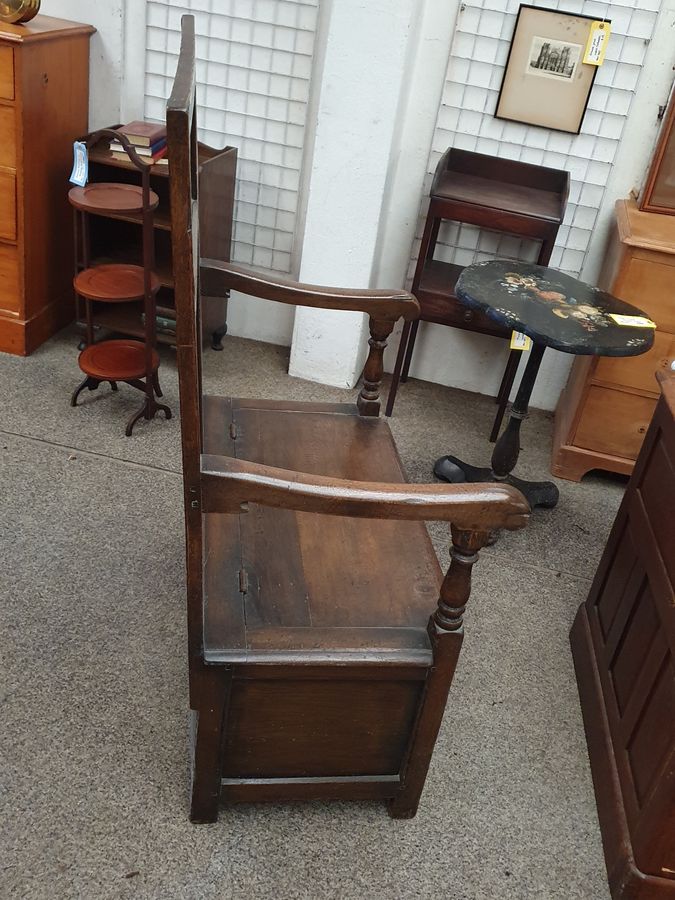 Antique Antique 1920's Oak Bench Settle Box Hall Seat